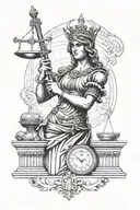 themis statue with sword and scale tattoo design idea