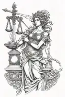 themis statue with sword and scale tattoo design idea