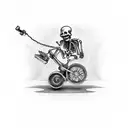 Skeleton rides a motorcycle with a skateboard on his back tattoo design idea