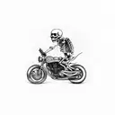 Skeleton rides a motorcycle with a skateboard on his back tattoo design idea