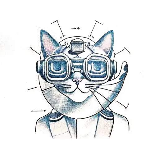 An engineer's blueprint of a cat wearing roller skates tattoo design idea