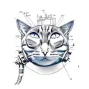 An engineer's blueprint of a cat wearing roller skates tattoo design idea