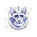 An engineer's blueprint of a cat wearing roller skates tattoo design idea