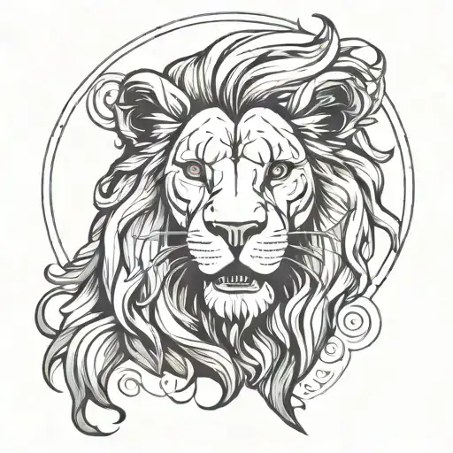 Create a template for a tattoo of a lion head that looks menacing and also make the zodiac sign and tattoo design idea