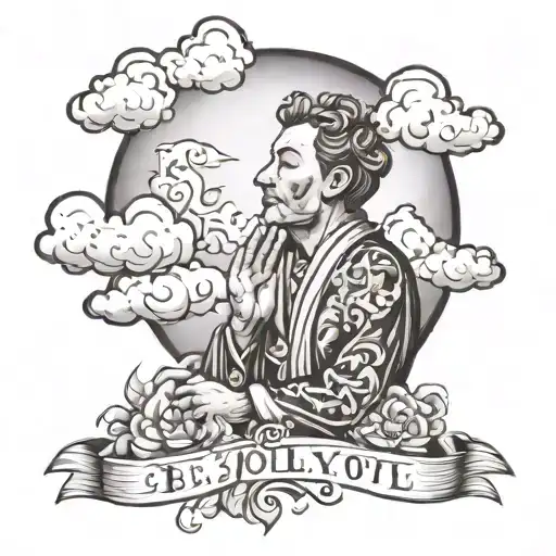 Be joyful in hope, patient in affliction, faithful in prayer. with clouds behind it   tattoo design idea