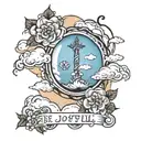 Be joyful in hope, patient in affliction, faithful in prayer. with clouds behind it   tattoo design idea