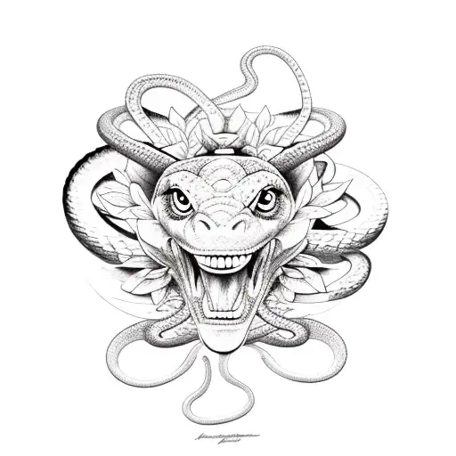A snake, monkey and lotus. Representing a human being tattoo design idea