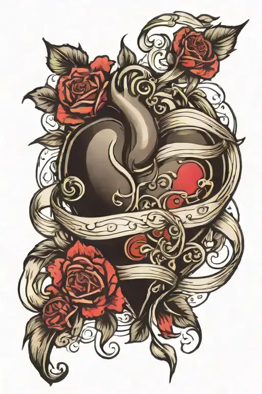 Imagine a heart at the center of the design, delicately intertwined with a flowing ribbon that wraps around it. tattoo design idea