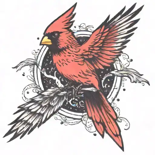 A single Cardinal flying tattoo design idea