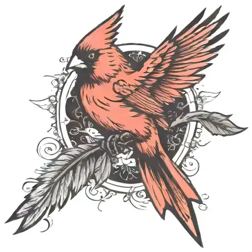 A single Cardinal flying tattoo design idea