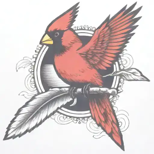 A single Cardinal flying remove background  tattoo design idea