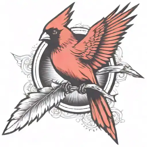 A single Cardinal flying tattoo design idea