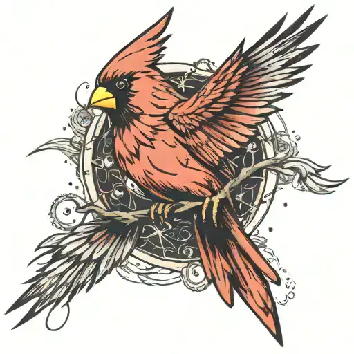 A single Cardinal flying tattoo design idea