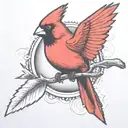 A single Cardinal flying holding a branch tattoo design idea