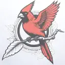 A single Cardinal flying holding a branch tattoo design idea