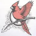 A single Cardinal flying holding a branch tattoo design idea