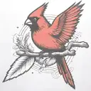 A single Cardinal flying holding a branch tattoo design idea