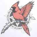 A single Cardinal flying holding a branch tattoo design idea