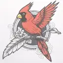 A single Cardinal flying holding a branch tattoo design idea