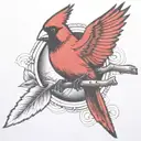 A single Cardinal flying holding a branch tattoo design idea