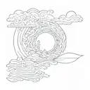 A Frank Ocean lyric written in a decorative script font, with a background of waves and a sun representing God tattoo design idea