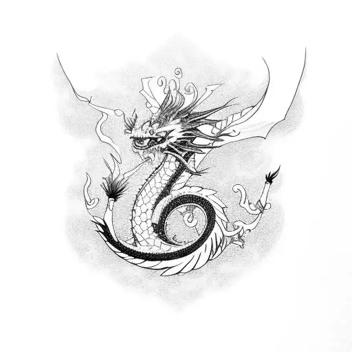 A symmetrical anime tattoo featuring an oriental dragon surrounded by red spider lilies tattoo design idea