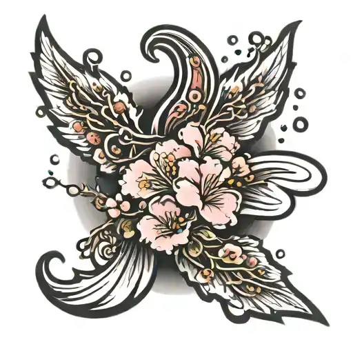 semicolon with cherry blossom and thunder storm clouds tattoo design idea