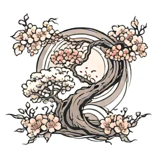 semicolon with cherry blossom tree on right and thunderstorm on left tattoo design idea