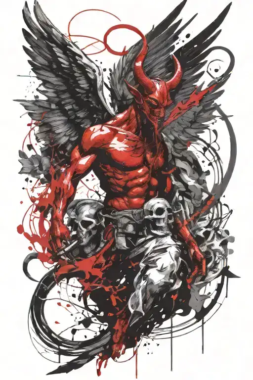 sagitarius ready for war with devil wings tattoo design idea