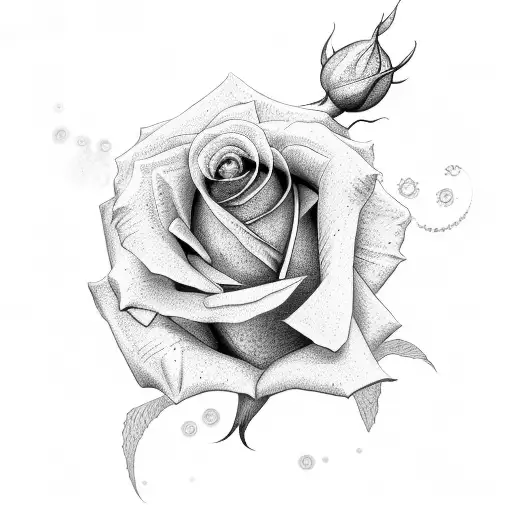 Dotwork "Rose With Name Mariel" Tattoo Idea BlackInk AI