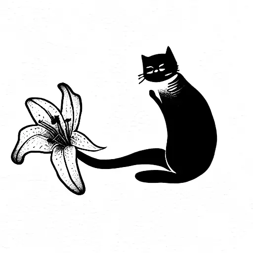 lily with cat tattoo design idea
