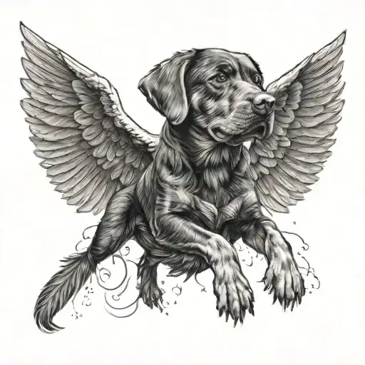 rotweiller dog with wings on the back tattoo design idea