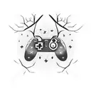A Nintendo controller entwined with branches and leaves, with stars scattered around tattoo design idea