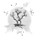 A Nintendo controller entwined with branches and leaves, with stars scattered around tattoo design idea