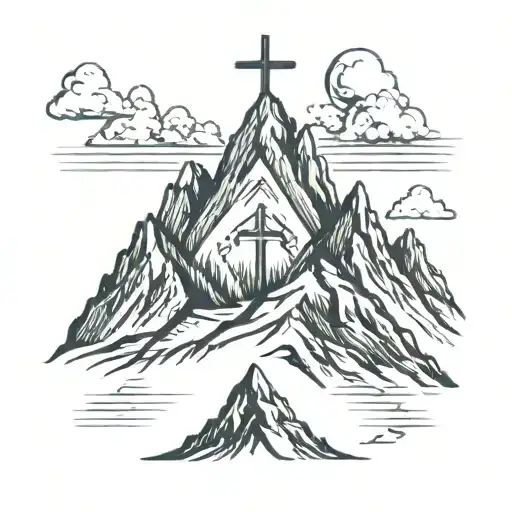 3 mountain peaks with a cross on the middle peak  tattoo design idea