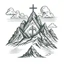 3 mountain peaks with a cross on the middle peak  tattoo design idea