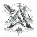 3 mountain peaks with a cross on the middle peak  tattoo design idea