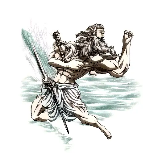 Zeus and Poseidon fighting tattoo design idea