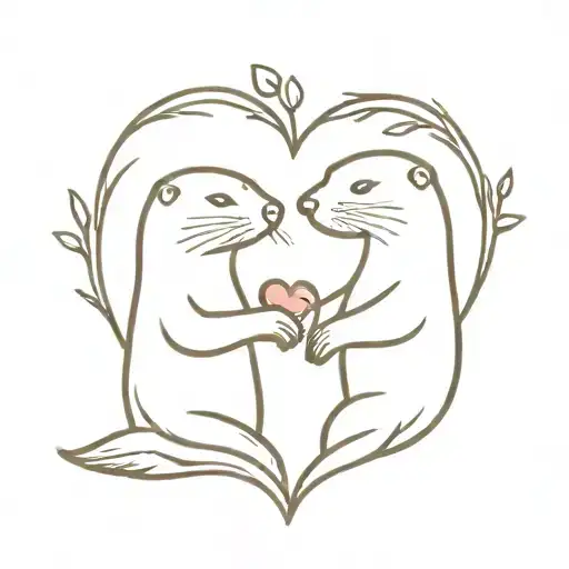 two otters with heart shape inside tattoo design idea