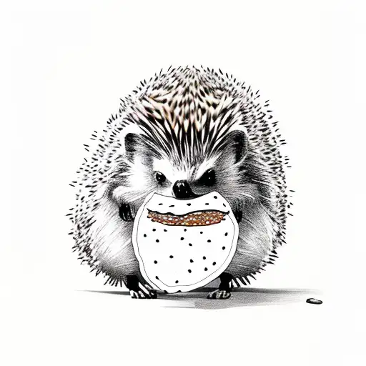 hedgehog sitting and  eating pizza tattoo design idea