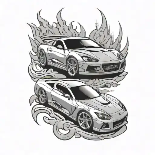 A sleek sports car incorporated into a Taekwondo belt design tattoo design idea