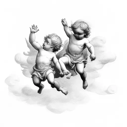 two cherubs flying around tattoo design idea