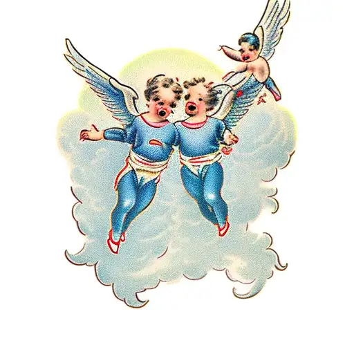 two cherubs flying around tattoo design idea