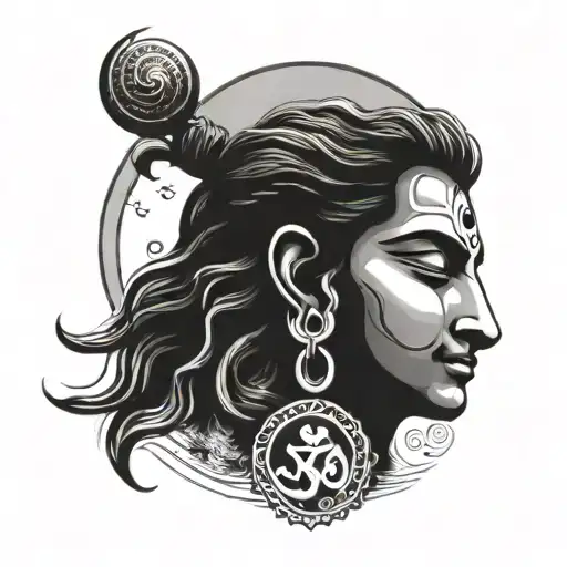 small lord shiva with the moon and om namah shivaya in tamil writing tattoo design idea