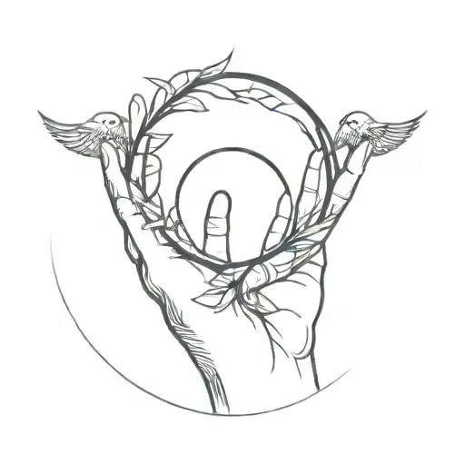 renaissance hands adoves flying as a circle with border tattoo design idea