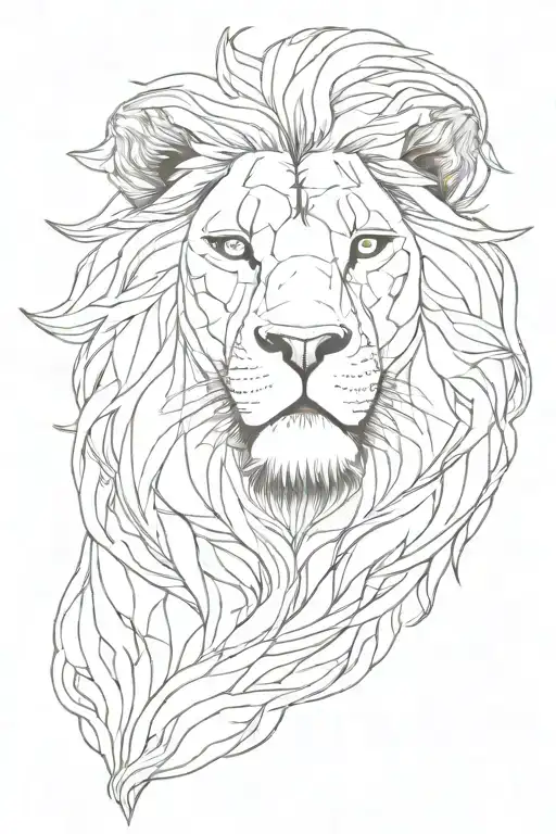 line work lion looking up tattoo design idea