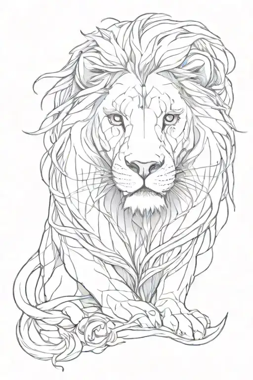 line work lion tattoo design idea