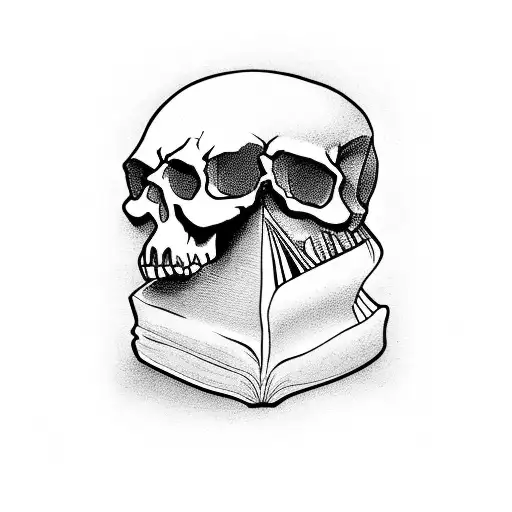skull reading a book as a reflection of a mirror tattoo design idea