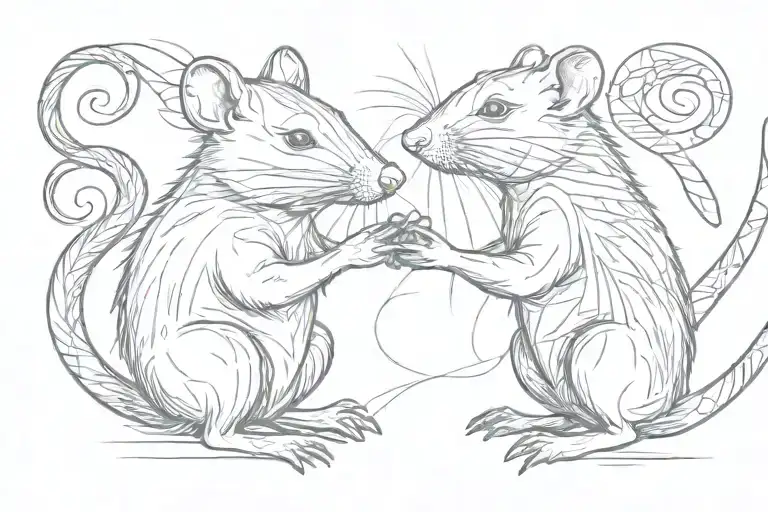 two rats stand on their hind legs opposite each other and hold each other's muzzles with their front paw and kiss tattoo design idea
