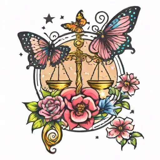 Libra zodiac sign with sparkles and butterflies  tattoo design idea